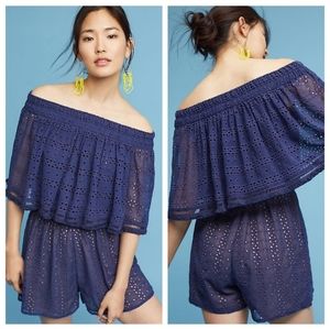Anthropologie Ranna Gill Tiered Navy Eyelet Romper